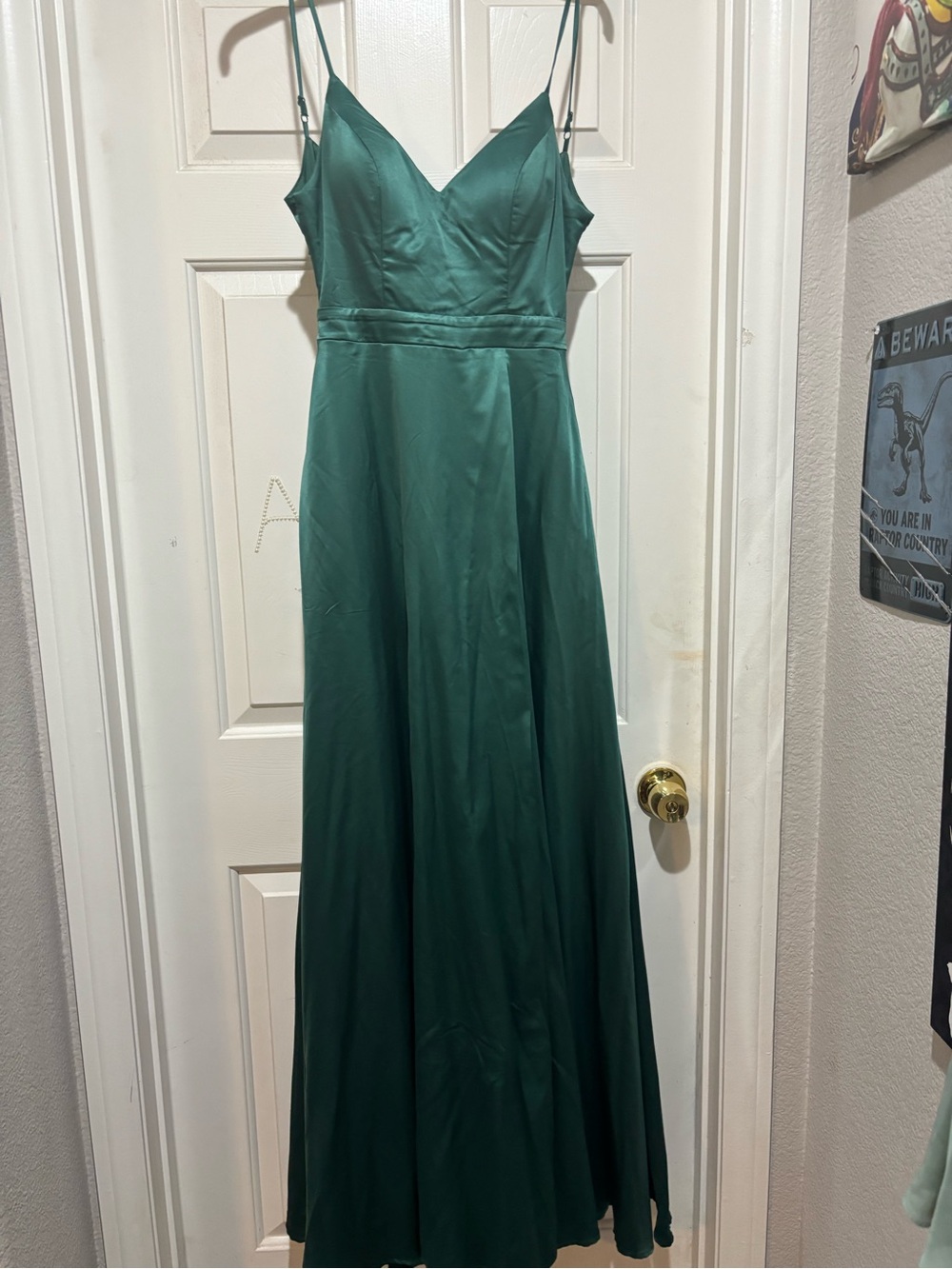 Emerald Green Satin Maxi Dress with Spaghetti Straps